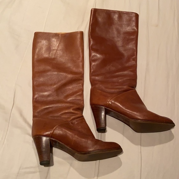 Vero Cuoio Brown Leather Mid Calf High Heel Boots - Picture 1 of 9
